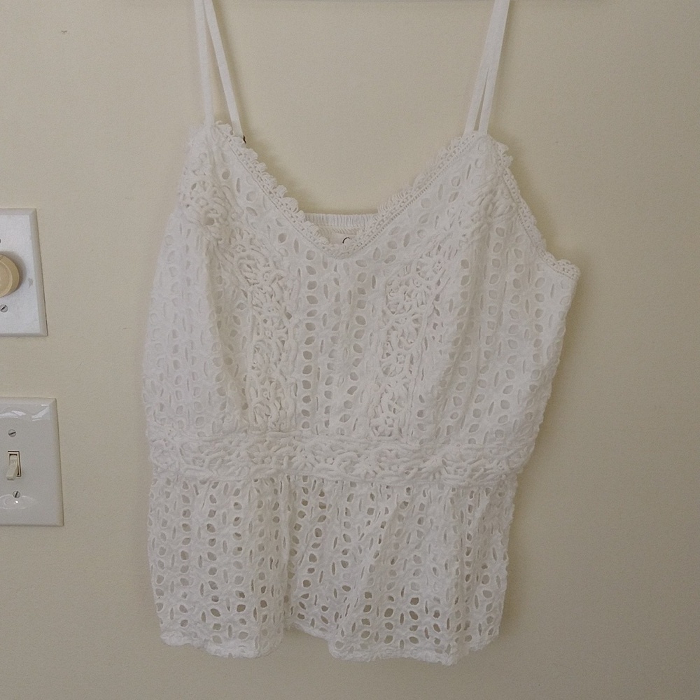 Women's top Jopna xl white embroidery eyelet camisole adjustable straps shirring